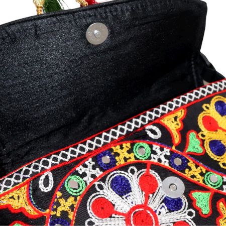 Jaipuri Handmade Embroidered Cotton Sling Bag – Traditional Rajasthani Crossbody Bag with Tassels for Women